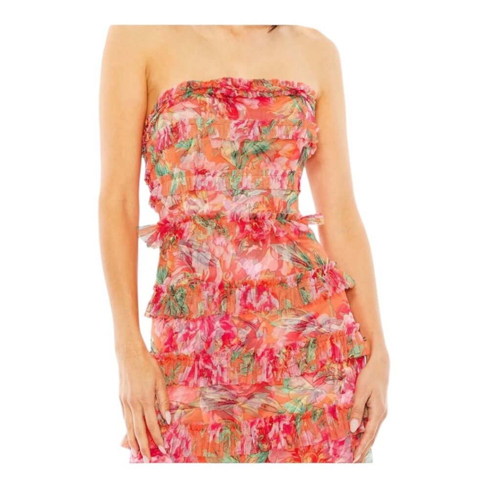 Mac Duggal  Multicolor Strapless Floral Micro Ruffle Dress ALTERED - 14 - Picture 2 of 12